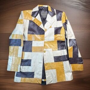Vintage Brandon Thomas Patchwork Leather Jacket Womens Small Retro 70s Boho Coat